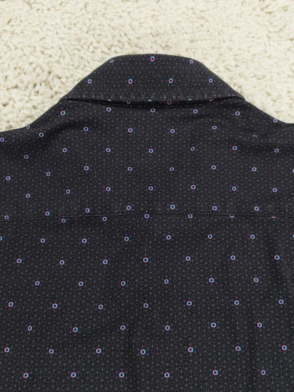 Buttercloth Button Up Shirt, Black Geometric Polka Dot Print, Cotton. Men's Sz M